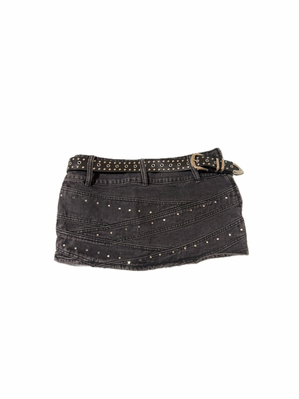 Black Fashion Nova Black Denim Mini Skirt with Rhinestone belt
